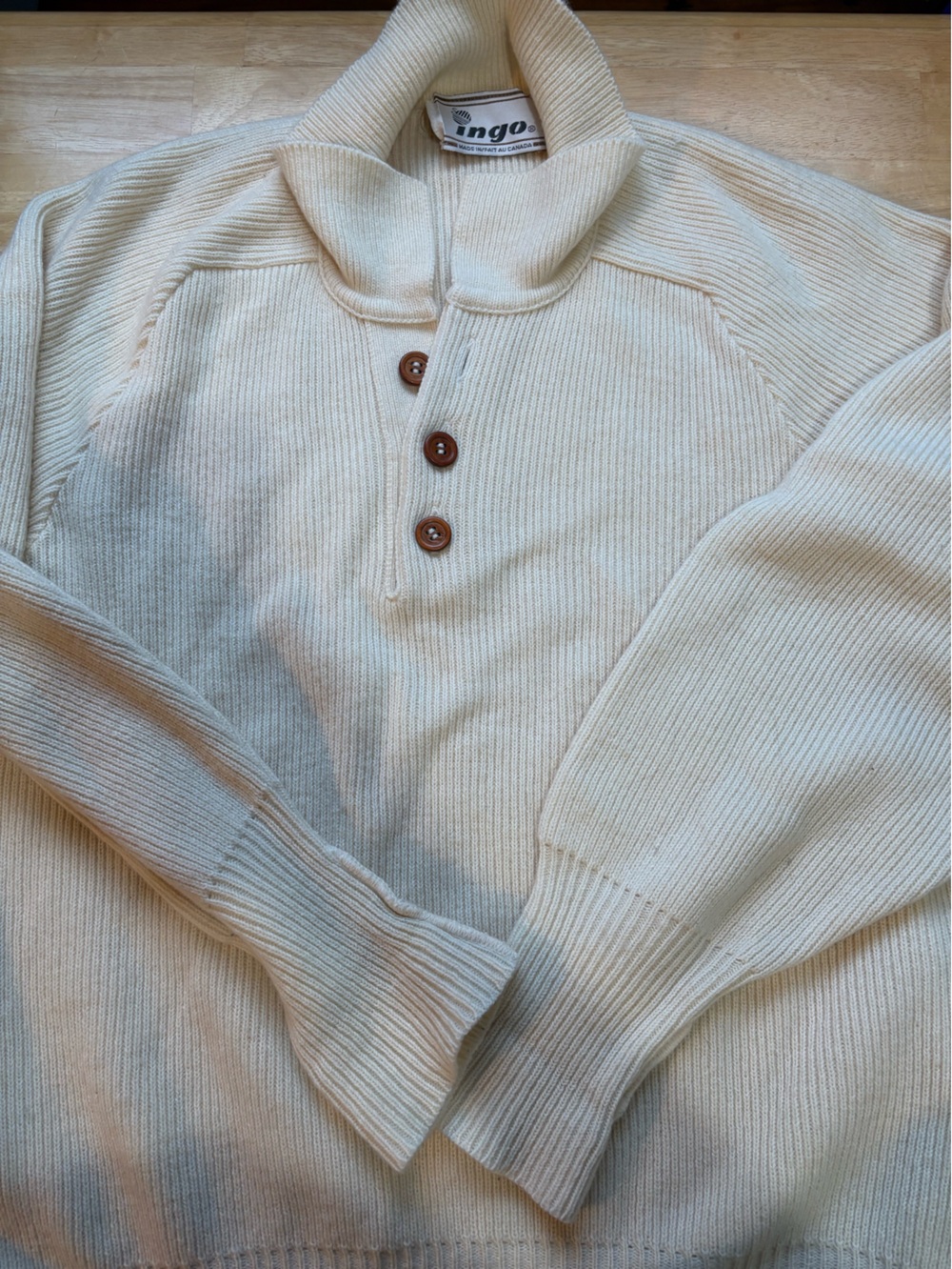 Ingo Cream Ribbed V‑Neck Button Sweater men’s not women’s